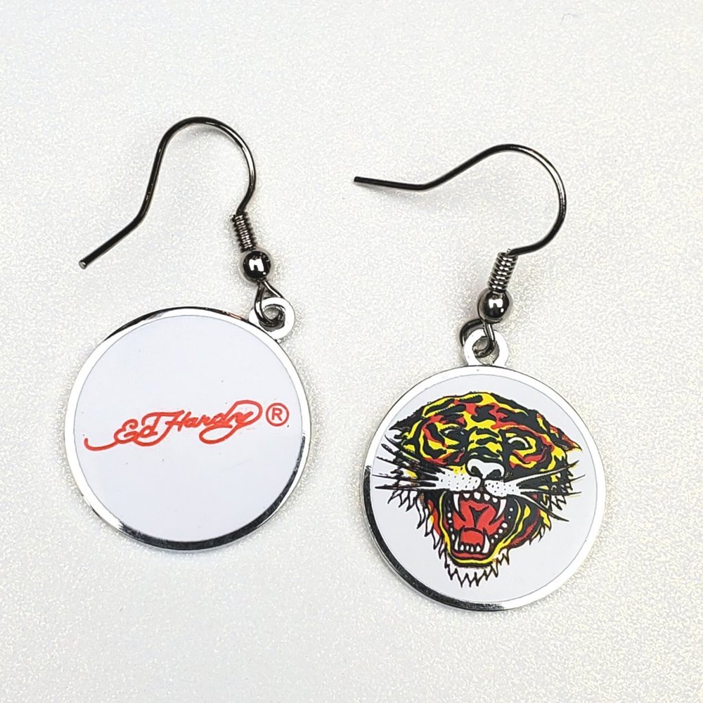 ED HARDY VINTAGE Style Earrings /Open Mouth Tiger Earrings